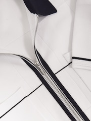 Reiss White/Navy/Blue Baxter Compact-Knit Tipped Zip-Through Shirt - Image 6 of 6