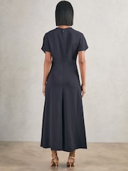 Reiss Navy Rowe Petite Ruched-Front Midi Dress - Image 6 of 8
