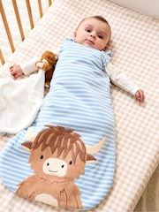 JoJo Maman Bébé Blue Highland Cow Appliqué 2.5 tog Baby Sleeping Bag - Image 1 of 5