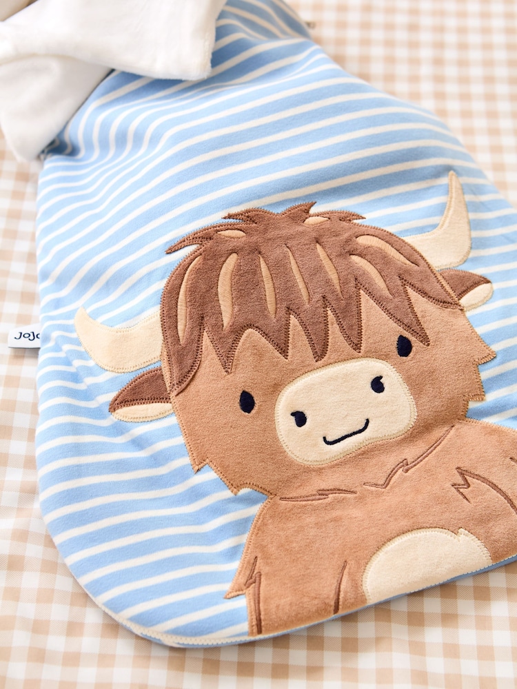 JoJo Maman Bébé Blue Highland Cow Appliqué 2.5 tog Baby Sleeping Bag - Image 3 of 3 JoJo Maman Bébé Blue Highland Cow Appliqué 2.5 tog Baby Sleeping Bag - Image 3 of 3