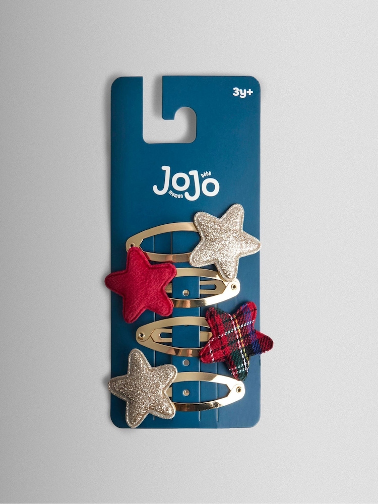 JoJo Maman Bébé Gold 4-Pack Festive Embroidered Clips - Image 1 of 3