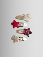 JoJo Maman Bébé Gold 4-Pack Festive Embroidered Clips - Image 2 of 3