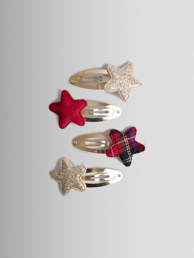 JoJo Maman Bébé Gold 4-Pack Festive Embroidered Clips - Image 2 of 3