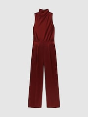 Reiss Dark Red Farah Satin Cape-Sash Jumpsuit - Image 2 of 5