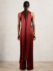 Reiss Dark Red Farah Satin Cape-Sash Jumpsuit - Image 4 of 5