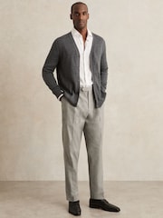 Reiss Grey Complex Regular Fit Herringbone Trousers With Cotton - Image 1 of 6