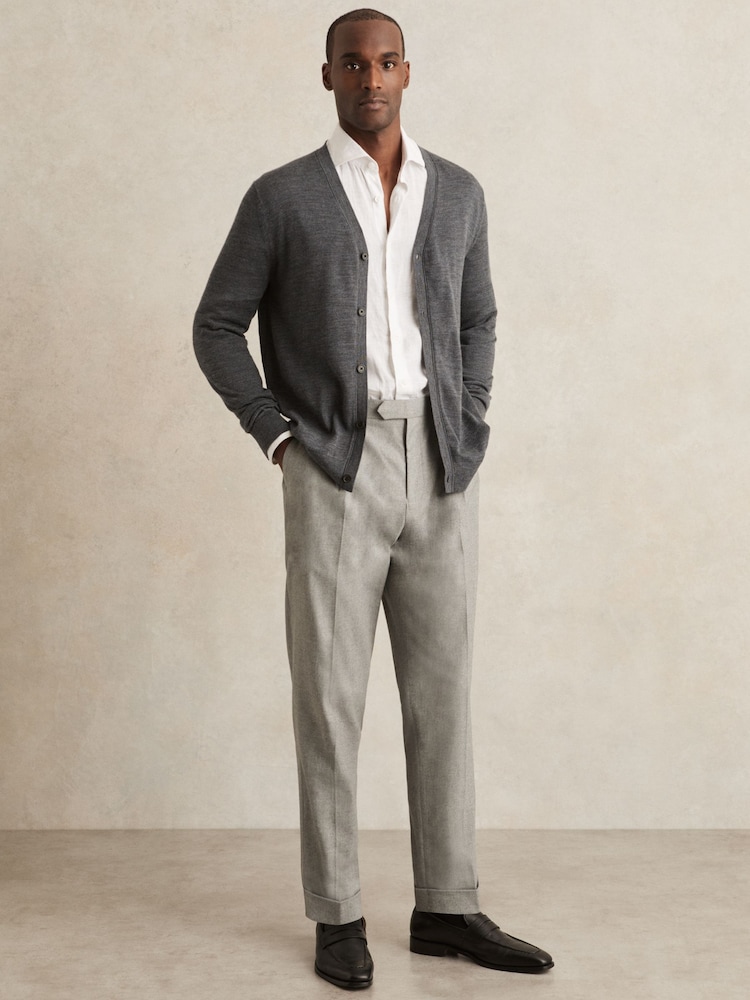 Reiss Grey Complex Regular Fit Herringbone Trousers With Cotton - Image 1 of 6