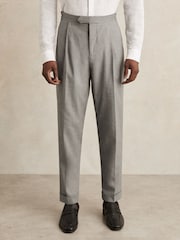 Reiss Grey Complex Regular Fit Herringbone Trousers With Cotton - Image 3 of 6