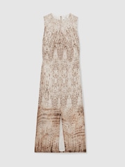 Reiss Neutral Presley Animal Print Tuck Detail Midi Dress - Image 2 of 5
