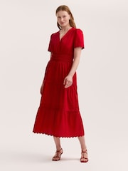 Finery Red Wren Cotton Ric Rac Detail Tiered Midi Dress - Image 1 of 4