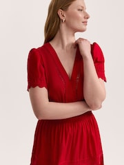 Finery Red Wren Cotton Ric Rac Detail Tiered Midi Dress - Image 3 of 4