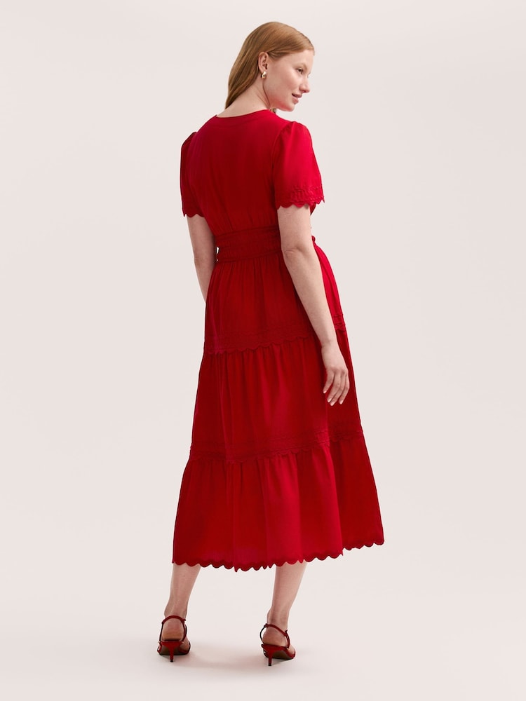 Finery Red Wren Cotton Ric Rac Detail Tiered Midi Dress - Image 4 of 4