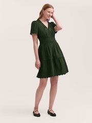 Finery Green Reece Cotton Ric Rac Detail Short Dress - Image 1 of 4
