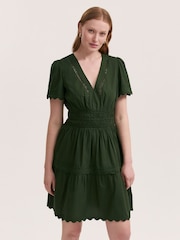 Finery Green Reece Cotton Ric Rac Detail Short Dress - Image 2 of 4