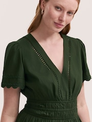 Finery Green Reece Cotton Ric Rac Detail Short Dress - Image 3 of 4