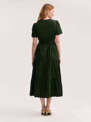 Finery Green Wren Cotton Ric Rac Detail Tiered Midi Dress - Image 4 of 4