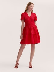 Finery Red Reece Cotton Ric Rac Detail Short Dress - Image 1 of 4