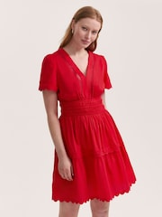 Finery Red Reece Cotton Ric Rac Detail Short Dress - Image 2 of 4