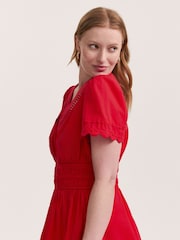 Finery Red Reece Cotton Ric Rac Detail Short Dress - Image 3 of 4