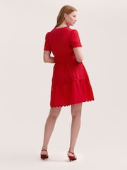 Finery Red Reece Cotton Ric Rac Detail Short Dress - Image 4 of 4