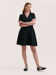 Finery Black Reece Cotton Ric Rac Detail Short Dress - Image 1 of 4