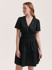 Finery Black Reece Cotton Ric Rac Detail Short Dress - Image 2 of 4