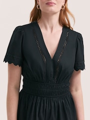 Finery Black Reece Cotton Ric Rac Detail Short Dress - Image 3 of 4