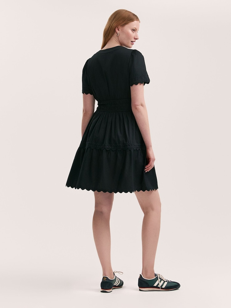 Finery Black Reece Cotton Ric Rac Detail Short Dress - Image 4 of 4