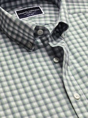 Charles Tyrwhitt Green Slim Fit Check Slim Fit Non-Iron Stretch Poplin 100% Cotton Shirt - Image 4 of 6