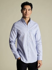 Charles Tyrwhitt Blue Slim Fit Check Slim Fit Non-Iron Stretch Poplin 100% Cotton Shirt - Image 1 of 6