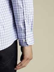 Charles Tyrwhitt Blue Slim Fit Check Slim Fit Non-Iron Stretch Poplin 100% Cotton Shirt - Image 3 of 6