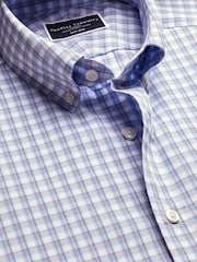 Charles Tyrwhitt Blue Slim Fit Check Slim Fit Non-Iron Stretch Poplin 100% Cotton Shirt - Image 4 of 6