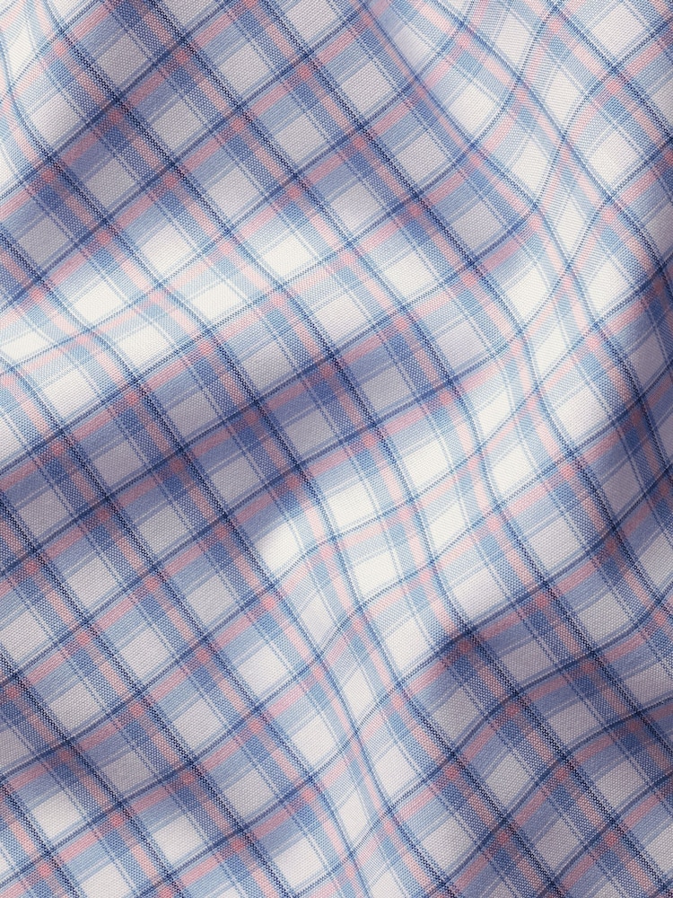 Charles Tyrwhitt Blue Slim Fit Check Slim Fit Non-Iron Stretch Poplin 100% Cotton Shirt - Image 6 of 6