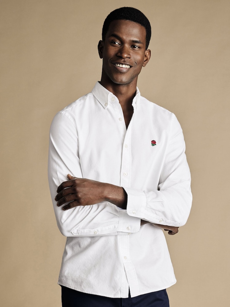 Charles Tyrwhitt White Plain Classic Fit Rfu Button-Down Washed Oxford 100% Cotton Shirt - Image 1 of 6