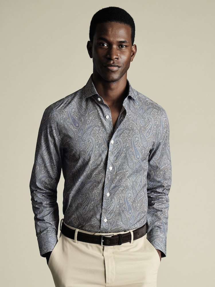 Charles Tyrwhitt Mid Blue Slim Fit Slim Fit Made With Liberty 100% Cotton Fabric Shirt - Image 1 of 6