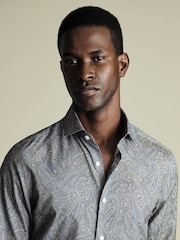 Charles Tyrwhitt Mid Blue Slim Fit Slim Fit Made With Liberty 100% Cotton Fabric Shirt - Image 2 of 6