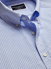 Charles Tyrwhitt Blue Slim Fit Check Slim Fit Short Sleeve Non-Iron Stretch Poplin 100% Cotton Shirt - Image 3 of 5