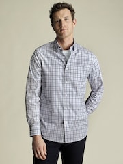 Charles Tyrwhitt Grey Check Slim Fit Non-Iron Stretch Poplin 100% Cotton Shirt - Image 1 of 6