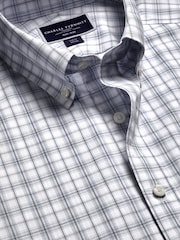 Charles Tyrwhitt Grey Check Slim Fit Non-Iron Stretch Poplin 100% Cotton Shirt - Image 4 of 6