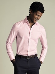 Charles Tyrwhitt Pink Slim Fit Slim Fit Non-Iron Check Cotton Linen Shirt - Image 1 of 6