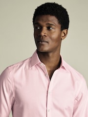 Charles Tyrwhitt Pink Slim Fit Slim Fit Non-Iron Check Cotton Linen Shirt - Image 2 of 6