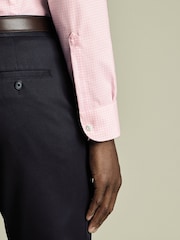 Charles Tyrwhitt Pink Slim Fit Slim Fit Non-Iron Check Cotton Linen Shirt - Image 3 of 6