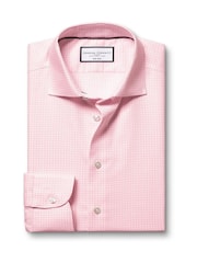 Charles Tyrwhitt Pink Slim Fit Slim Fit Non-Iron Check Cotton Linen Shirt - Image 5 of 6
