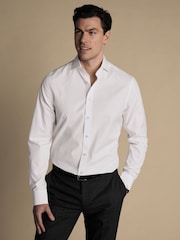 Charles Tyrwhitt Off White Classic Fit Non Iron Herringbone 100% Cotton Shirt - Image 1 of 5