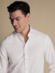 Charles Tyrwhitt Off White Classic Fit Non Iron Herringbone 100% Cotton Shirt - Image 2 of 5