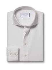 Charles Tyrwhitt Off White Classic Fit Non Iron Herringbone 100% Cotton Shirt - Image 3 of 5