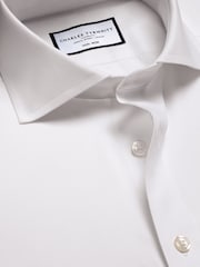 Charles Tyrwhitt Off White Classic Fit Non Iron Herringbone 100% Cotton Shirt - Image 4 of 5