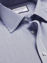 Charles Tyrwhitt NavyBlue Classic Fit Non-Iron Cutaway Collar Gingham 100% Cotton Shirt - Image 4 of 6