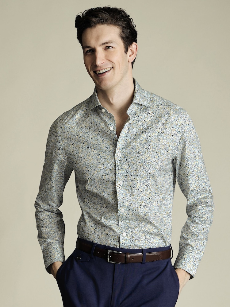 Charles Tyrwhitt Green Slim Fit Slim Fit Made With Liberty 100% Cotton Fabric Shirt - Image 1 of 6