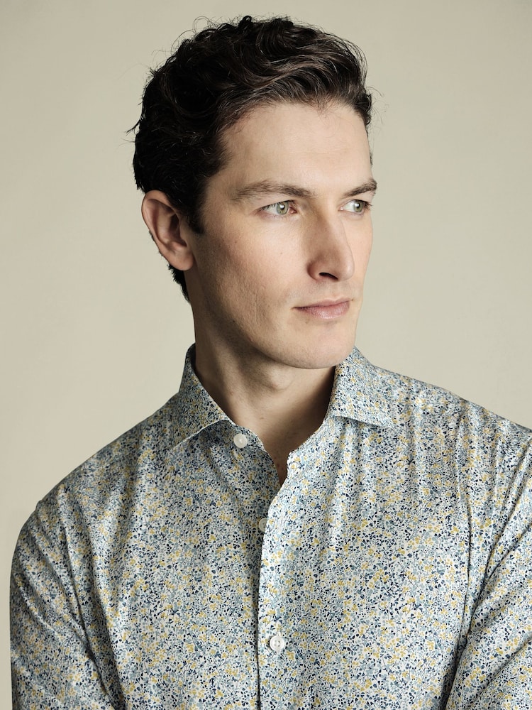 Charles Tyrwhitt Green Slim Fit Slim Fit Made With Liberty 100% Cotton Fabric Shirt - Image 2 of 6